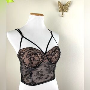 Victoria’s Secret Very Sexy Black Lace Long Line Bra Bustier pink corset top 34C